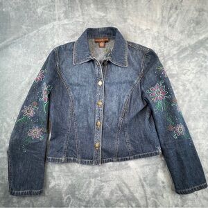Bandolino Blue Denim Jacket with Floral Embroidery women’s 12